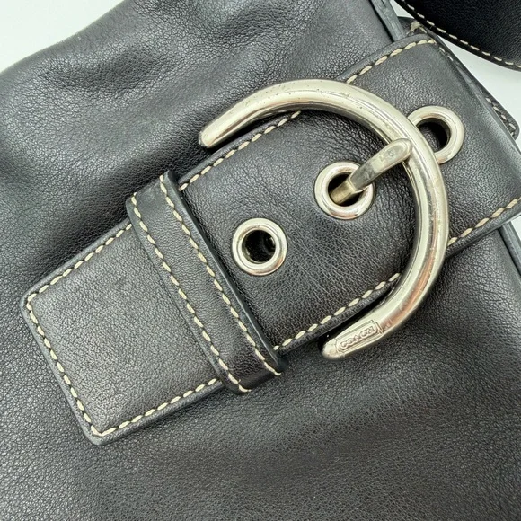 Coach Soho Buckle Flap Hobo Black Leather Y2K Shoulder Bag 1452 Silver Hardware - Picture 6 of 16